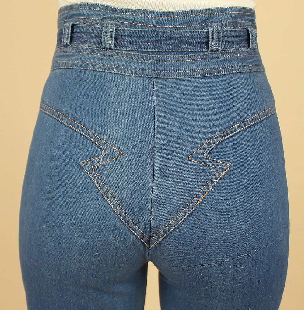RARE Vintage 70's High Waisted BELL BOTTOM Jeans Nest Pas? Glam Arrow Disco Denim Leg — Hellhound