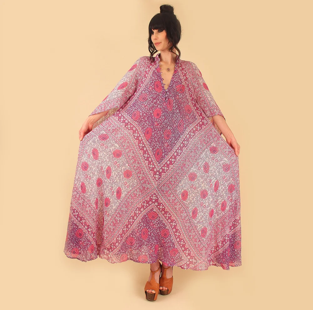 Vintage Bohemian Cotton Dresses 1970s Indian Gauze Cotton Authentic True  Real Vintage Woodstock  Hellhound Vintage