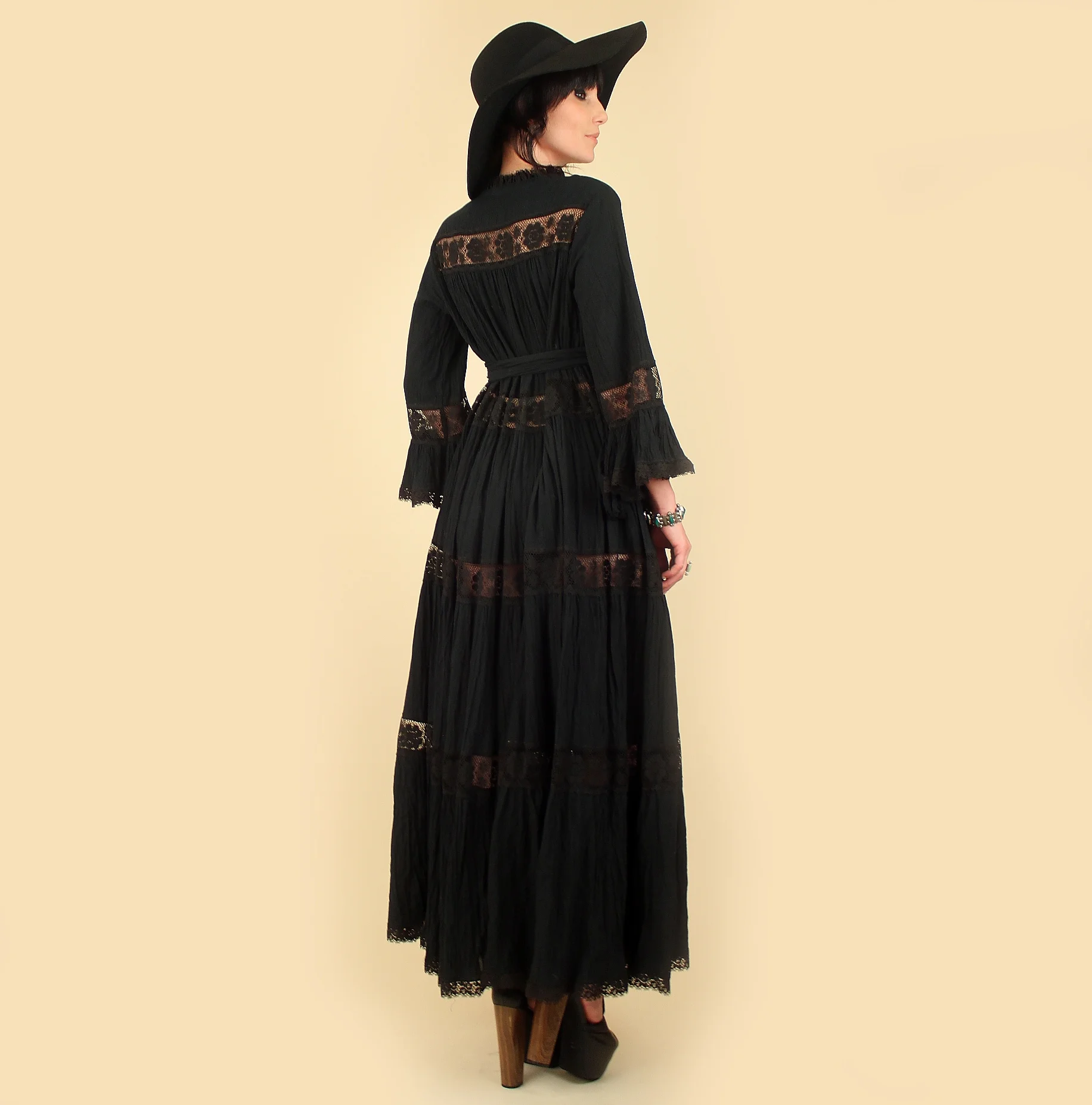 black lace boho maxi dress