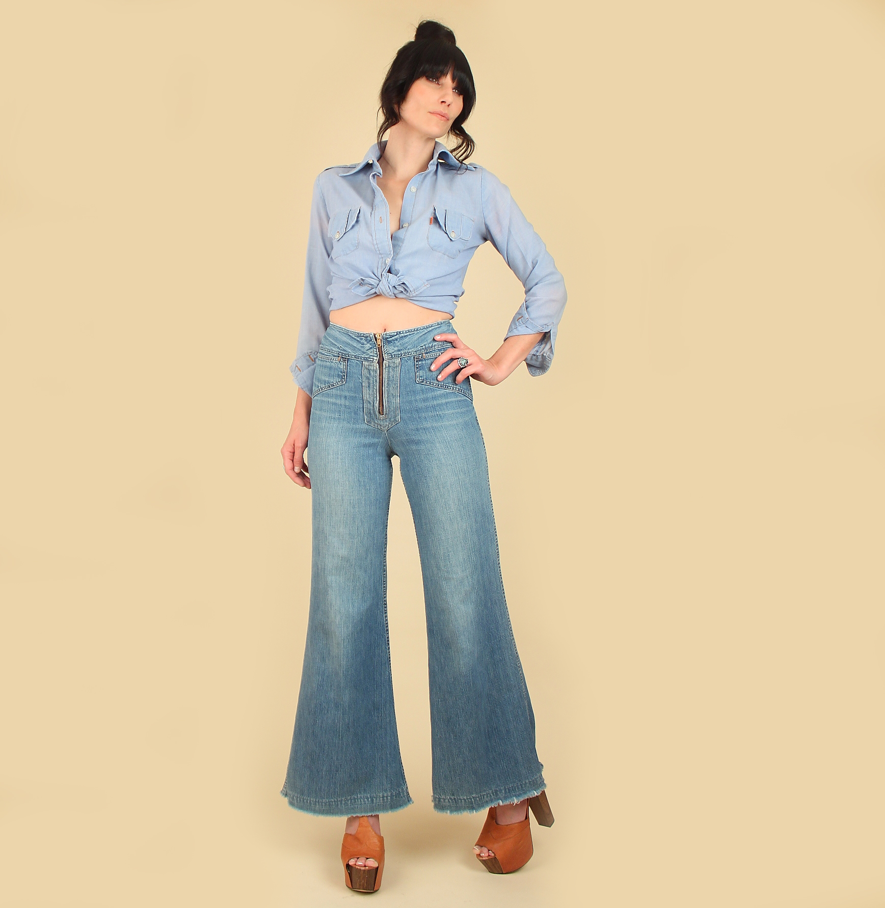 Vintage 70's WRANGLER Jeans // High Waisted // Faded Distressed Denim ...
