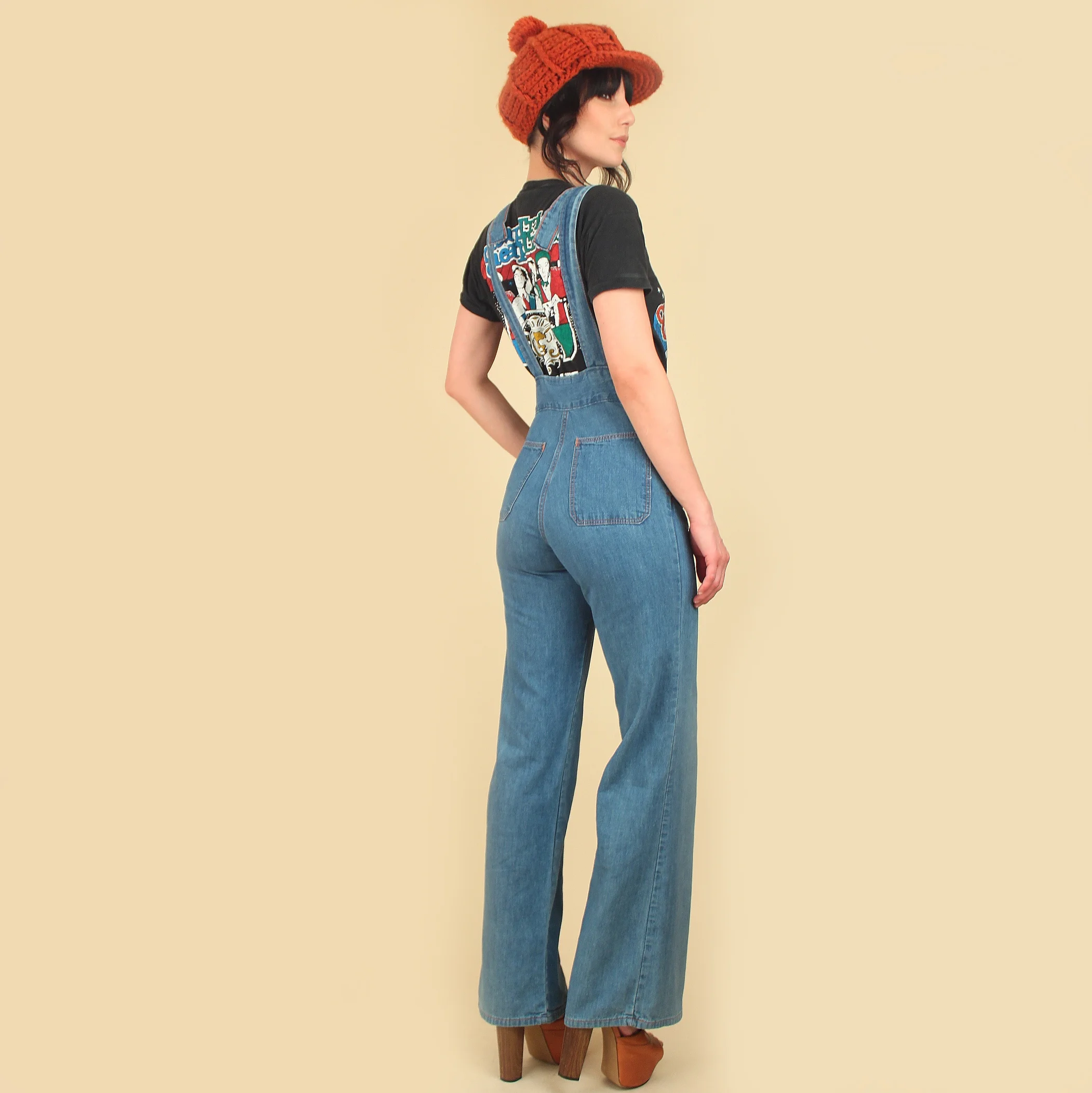 high waisted bell bottom overalls