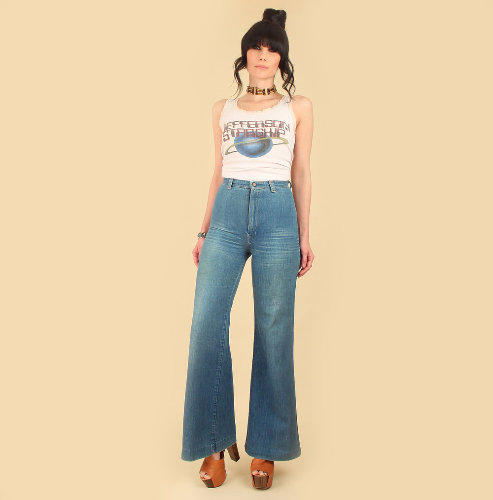 1970s Star Moon Embroidered Bell Bottom Jeans by Hash – Breath Of the Earth