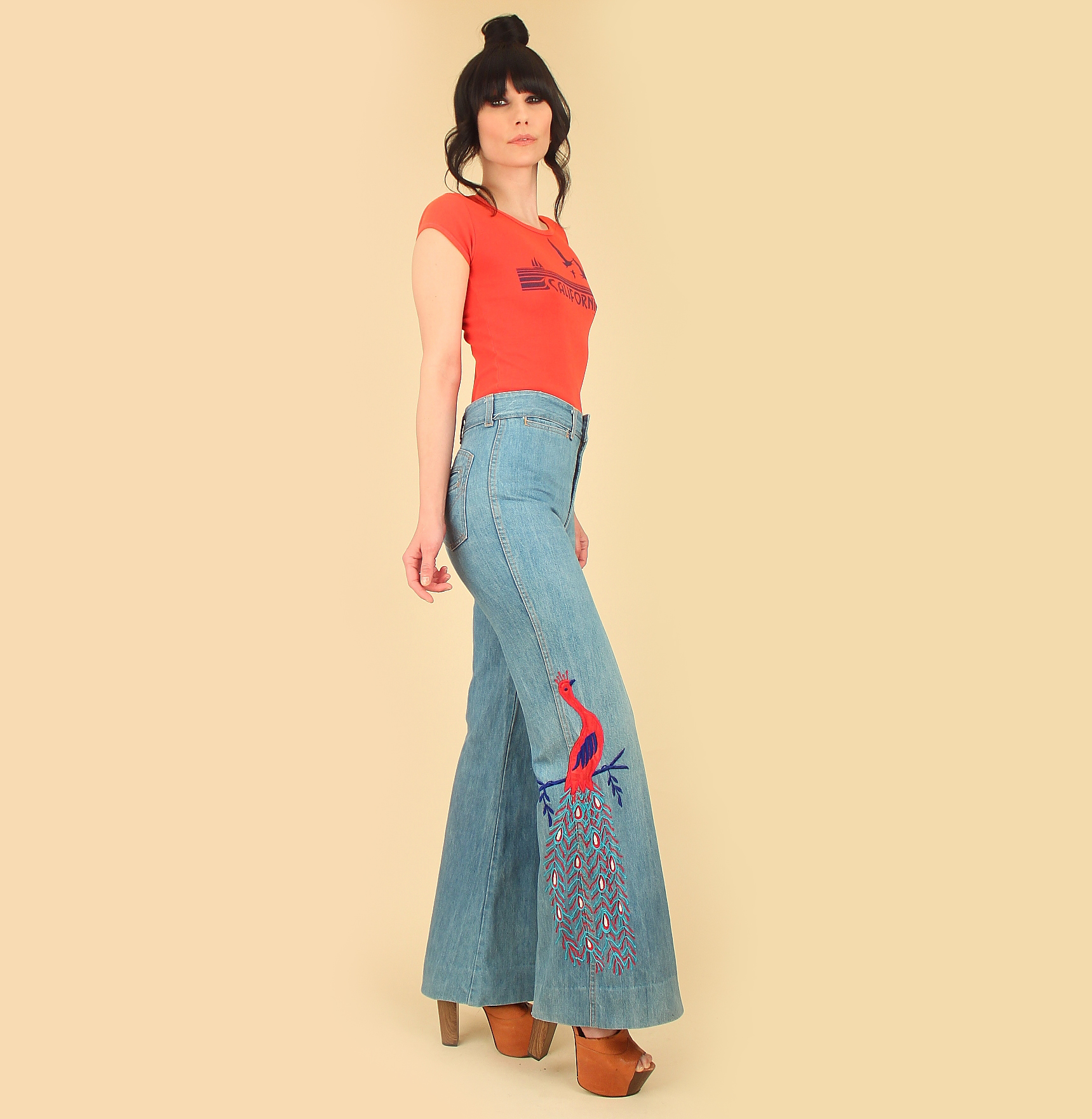Vintage Embroidered Peacock Bell Bottom Jeans // by Chemin de Fer ...