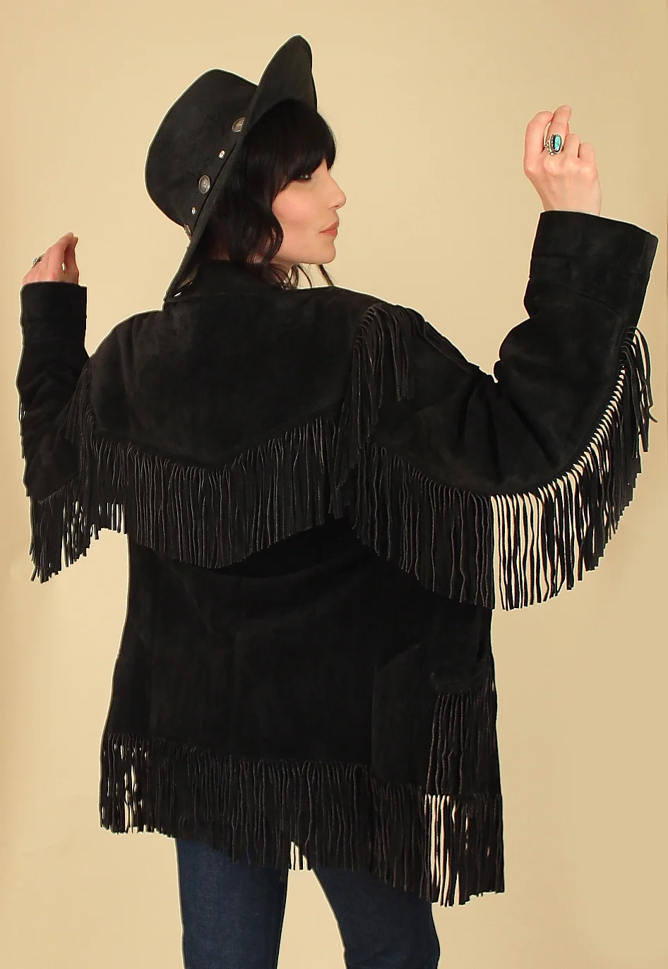 black suede fringe jacket