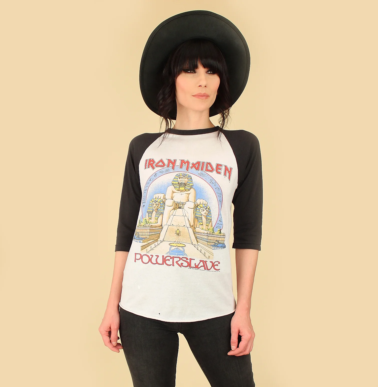 authentic true vintage iron maiden powerslave jersey tee raglan sleeves promo tour t shirt t-shirt tshirt t shirts tshirts t-shirts tee band tour concert 80s 1980s hellhound vintage hellhoundvintage
