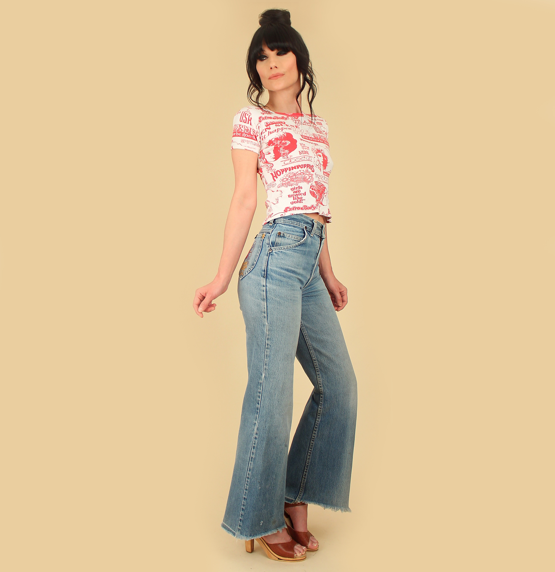 Vintage 70s HASH Jeans // Embroidered Butterfly Bell Bottoms ...