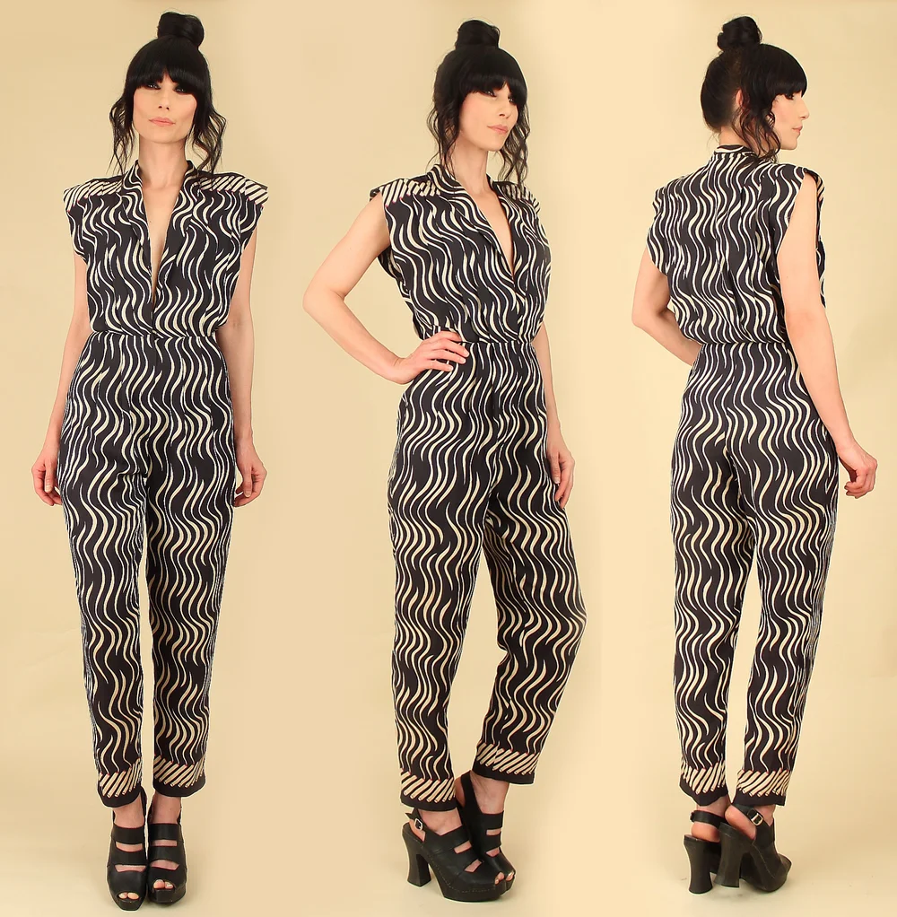 cigarette jumpsuit SURREALIST Cigarette Print Late 70s Vintage Jumpsuit — Hellhound Vintage