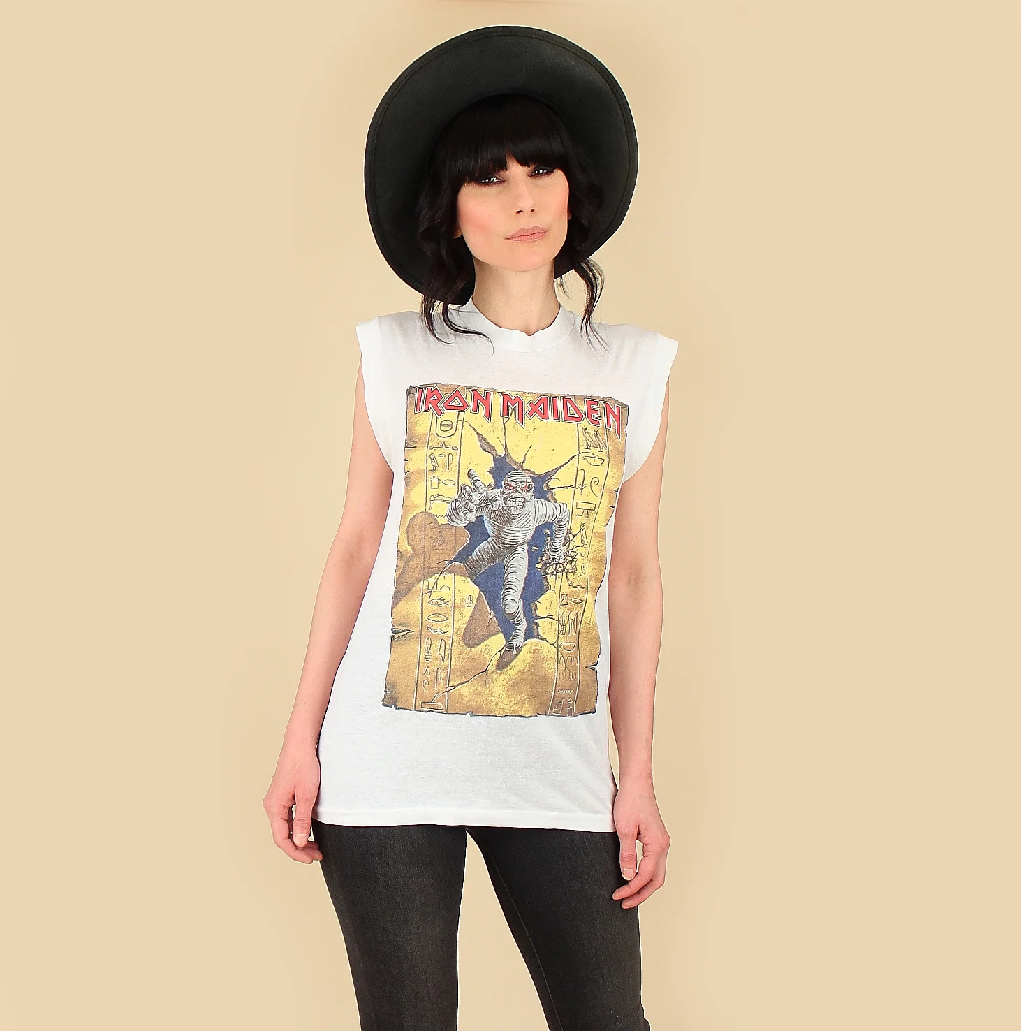 authentic true vintage iron maiden world slavery muscle tee sleeveless promo tour t shirt t-shirt tshirt t shirts tshirts t-shirts tee band tour concert 80s 1980s hellhound vintage hellhoundvintage