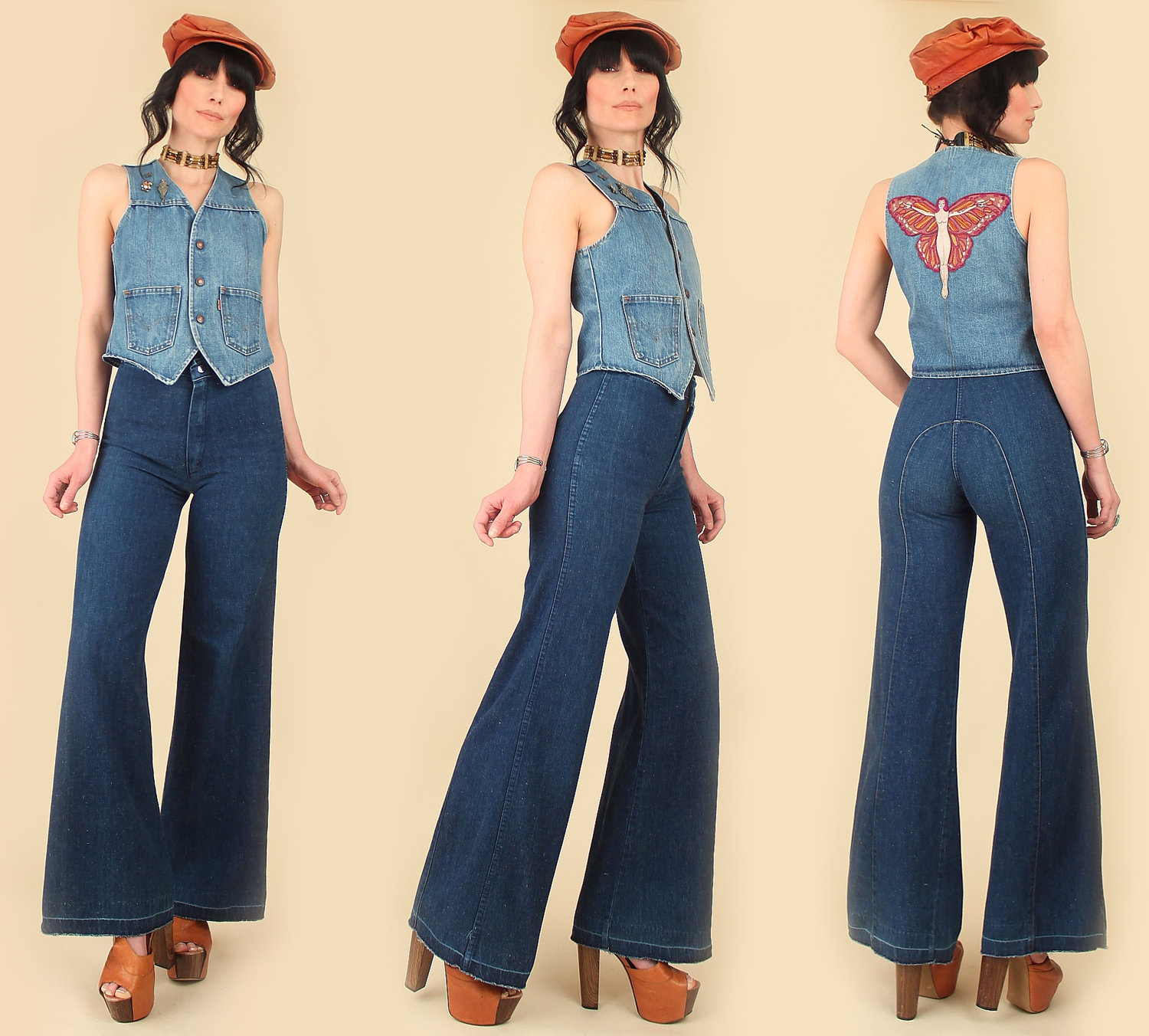 Vintage 70s High Waisted Bell Bottoms // SADDLEBACK Jeans // by LA