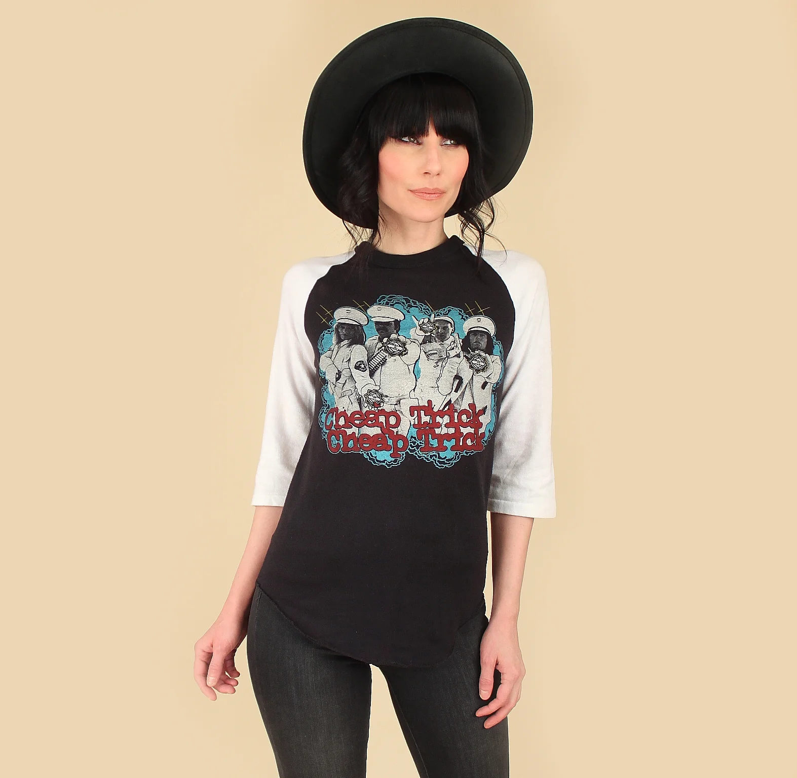 authentic true vintage cheap trick dream police raglan sleeve jersey print tour t shirt t-shirt tshirt t shirts tshirts t-shirts tee band tour concert 80s 1980s hellhound vintage hellhoundvintage