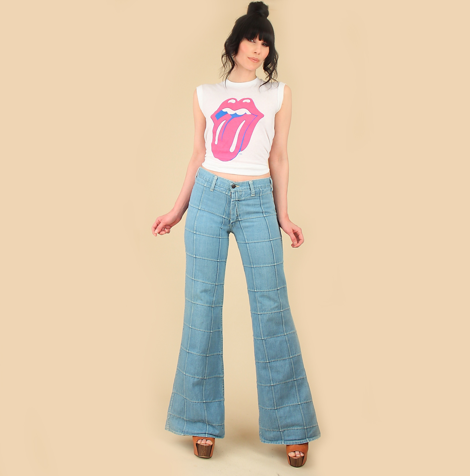 Vintage 70s Patchwork Bell Bottoms // Windowpane Jeans — Hellhound Vintage