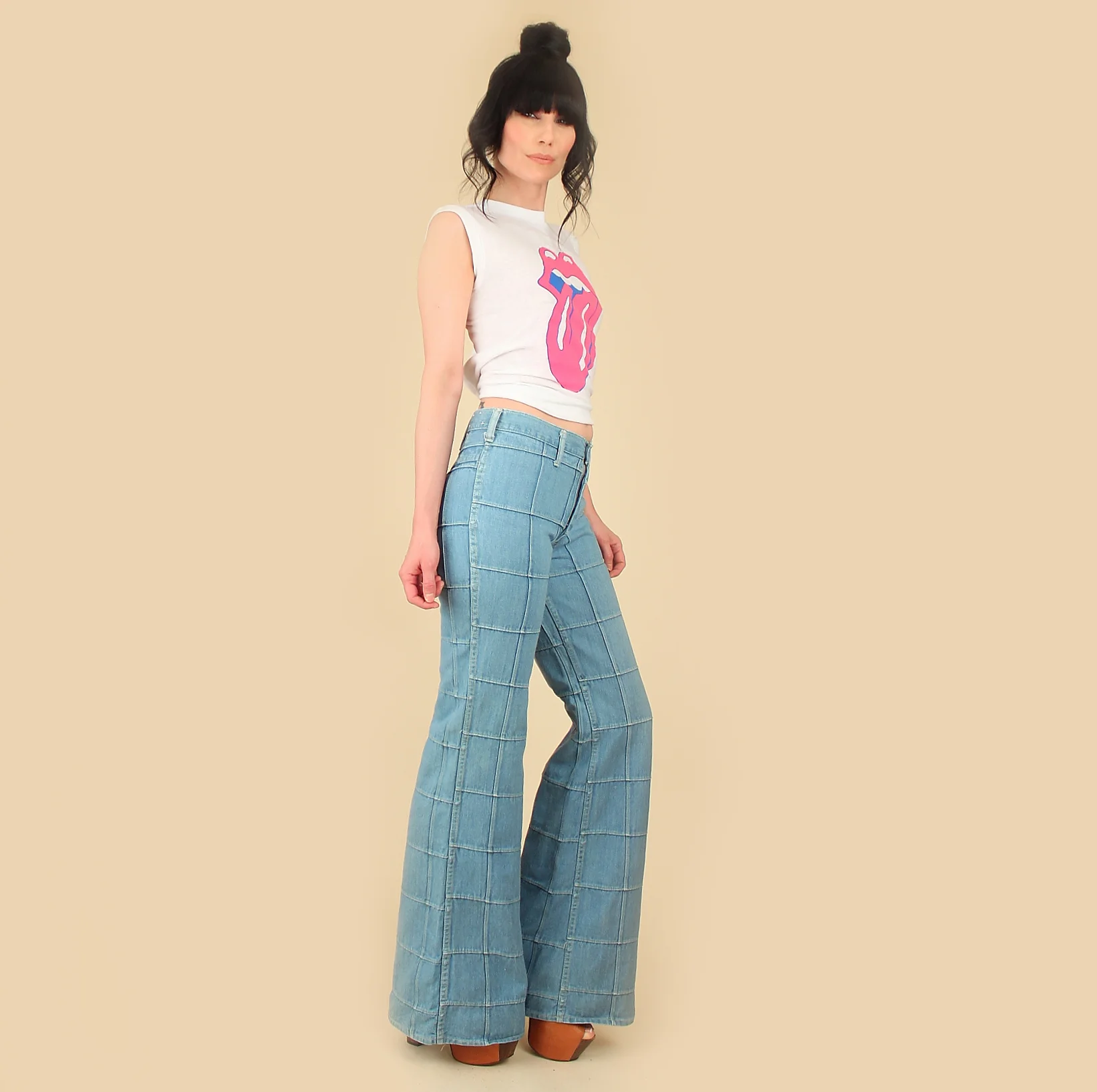 window pane bell bottom jeans