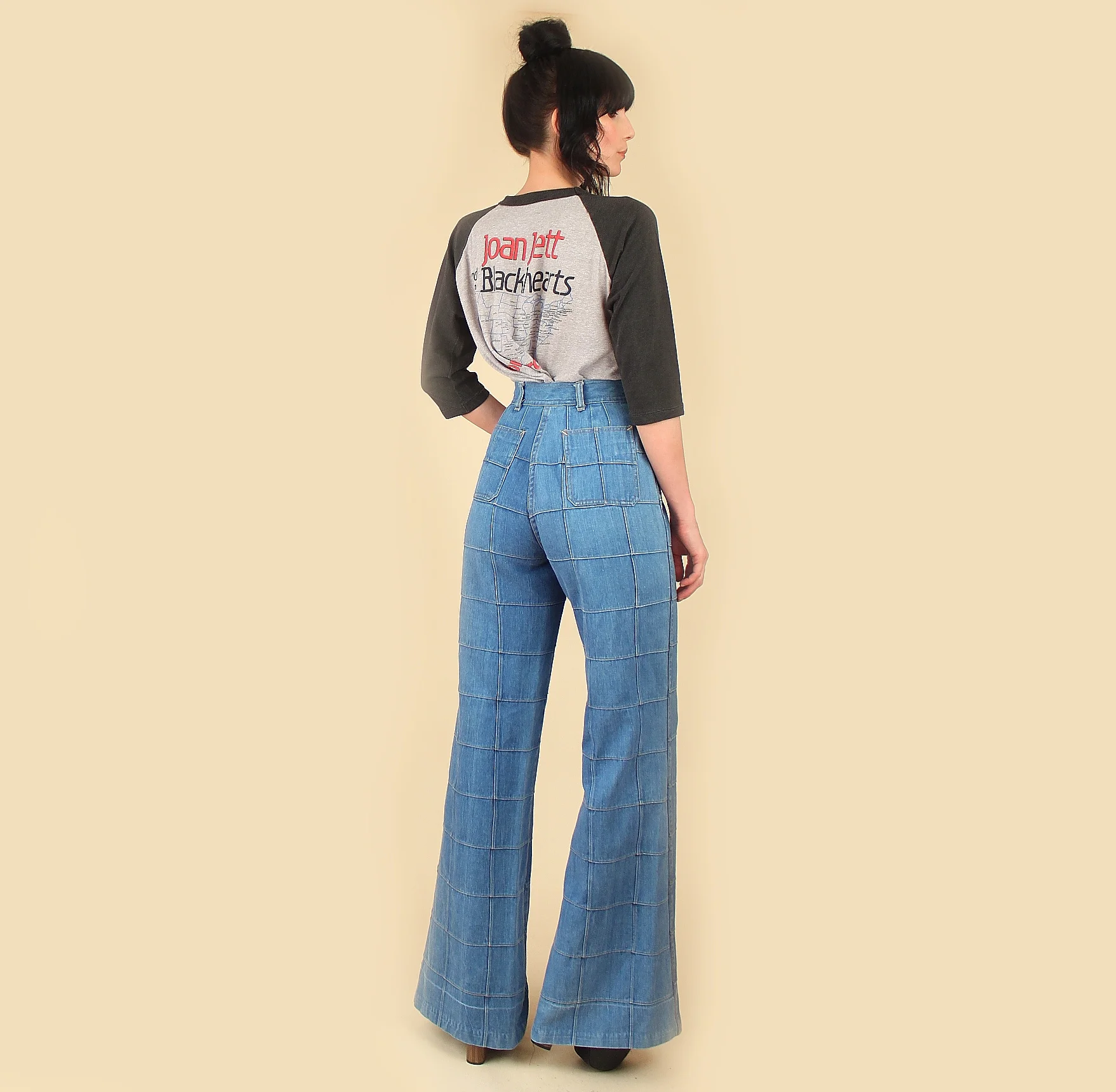 window pane bell bottom jeans