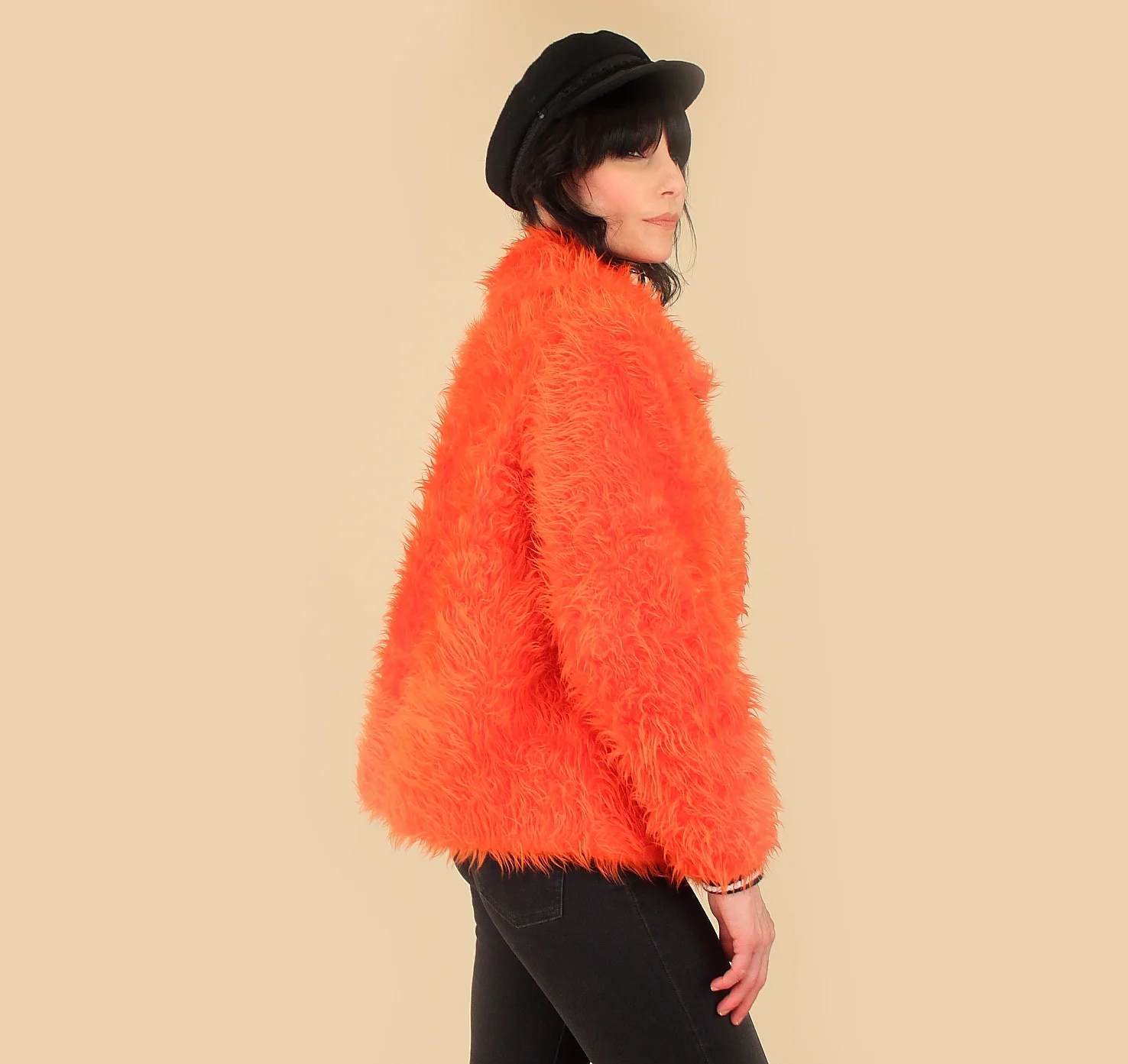 fluffy orange jacket