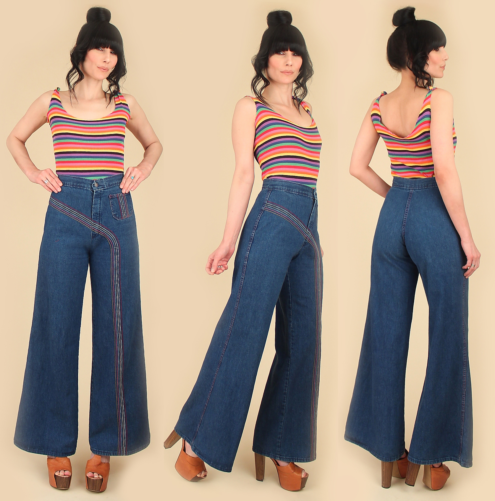 Vintage 70s High Waisted // RAINBOW // Bell Bottoms Jeans — Hellhound ...