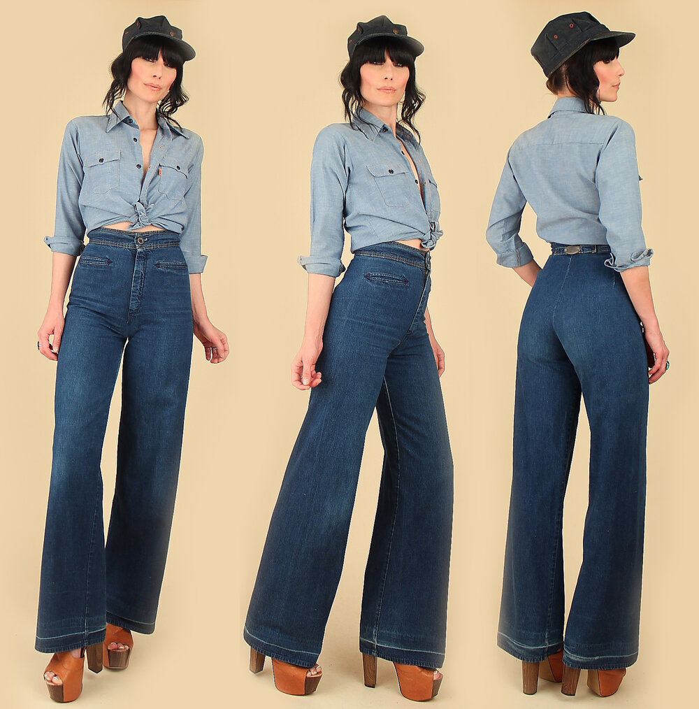 Rare Vintage Levi's 1970s Jeans // Ultra High Waisted Bell Bottom Jeans —  Hellhound Vintage