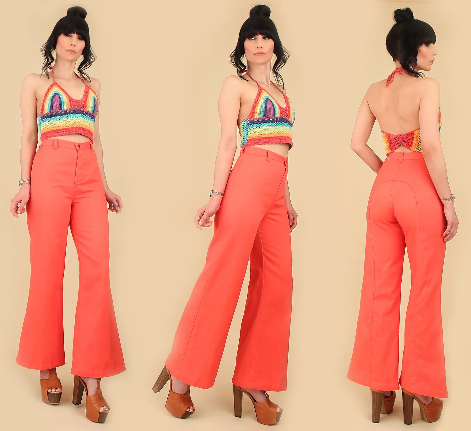 DITTOS Vintage 70s Super High Waisted Bell Bottoms // Saddle Back 