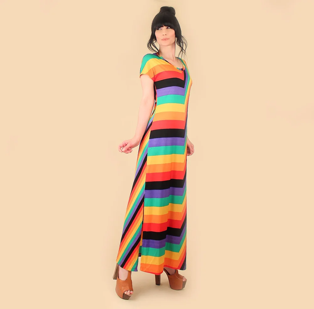 ViNtAgE 70s RAINBOW Illusion Disco Maxi Dress  Hellhound Vintage