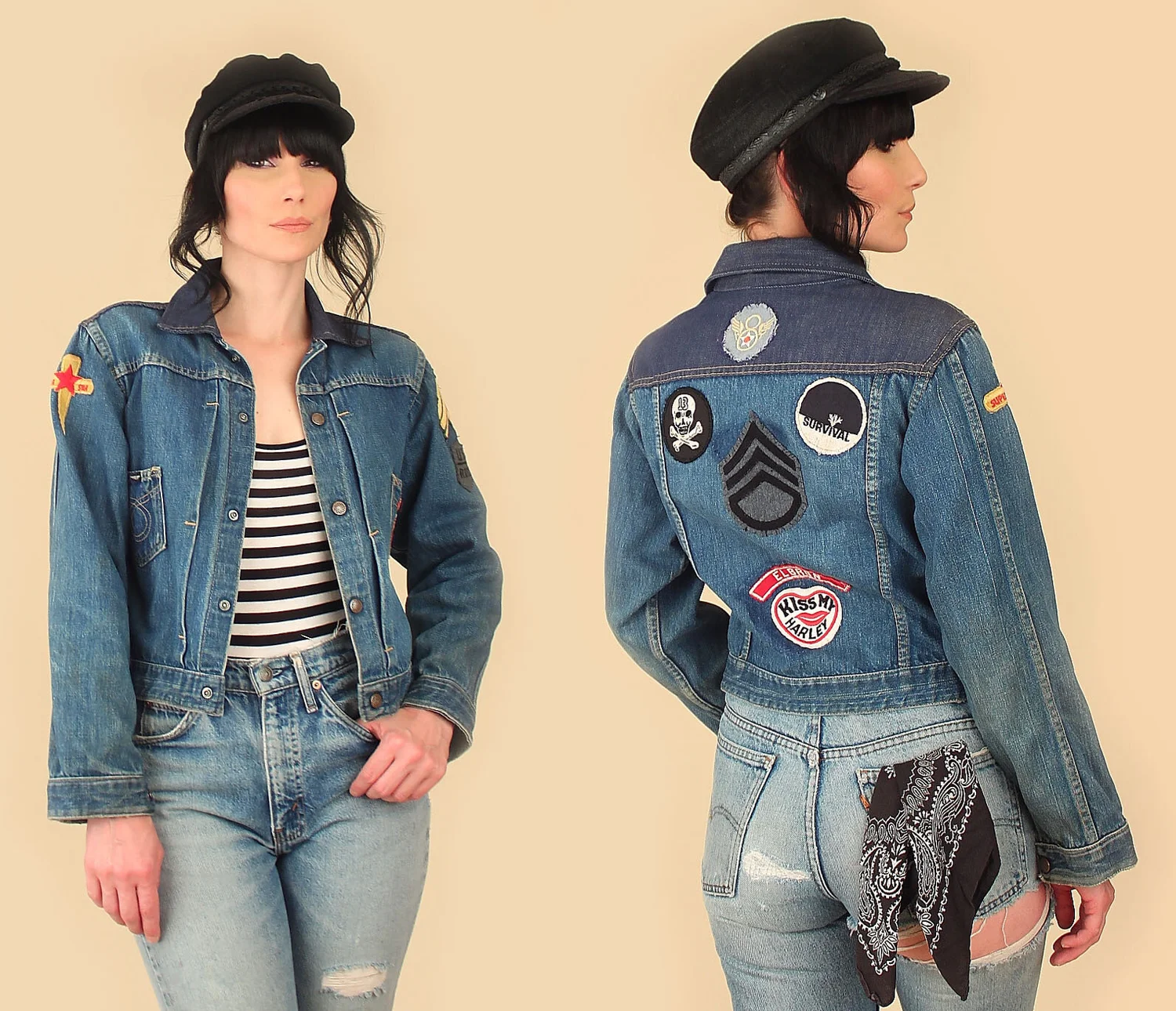 Vintage #13 Triple Pleat Patched Jacket // Burlington Denim Jacket 