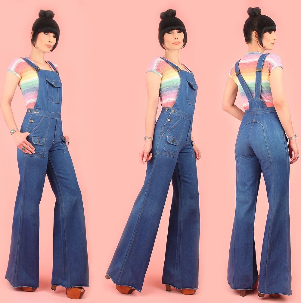 ViNtAgE 1970s Bell Bottom Bib Overalls // Saddleback Jumpsuit by 