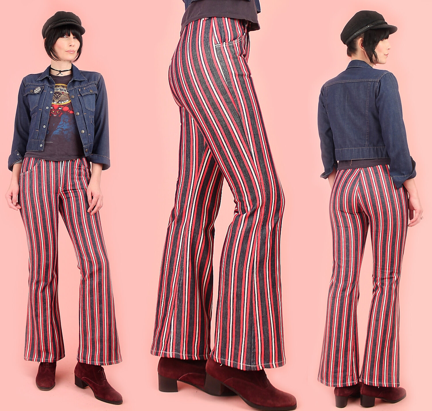 Vintage 60s Pinstriped Kick Flare Jeans — Hellhound Vintage