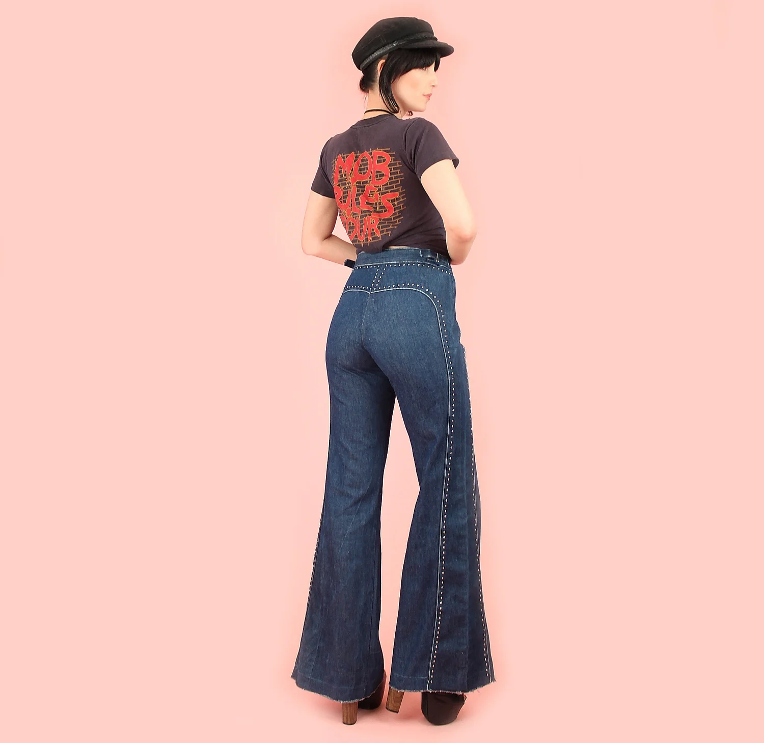 Comycom Pantalones Vaqueros Para Mujer De Los Años 70 – Star Burn – Vintage Flared Jeans Para Mujer, Azul Oscuro, 46W X 32L
