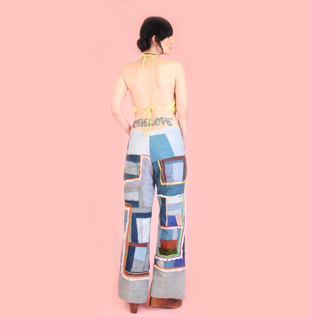 1960's Custom Crazy Patchwork Bell Bottoms // Summer of Love Era Hippie  Jeans — Hellhound Vintage