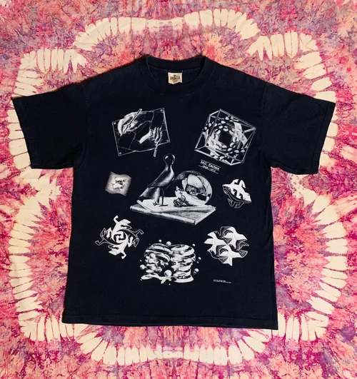 Vintage 90's MC Escher T Shirt // Allover Print Graphic Art
