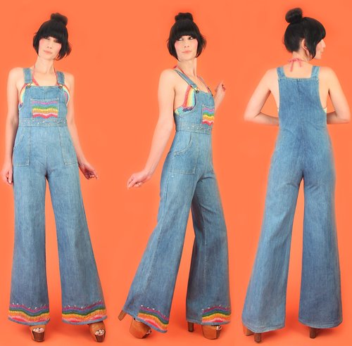 RARE Vintage 70s RAINBOW Striped Bell Bottoms Jeans // Serape Patchwork  Detail! — Hellhound Vintage