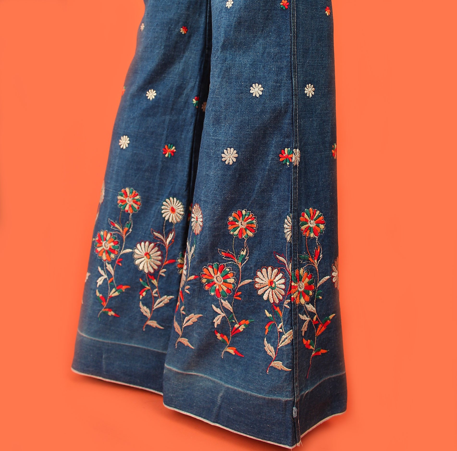 Vintage 70's Selvedge Denim Embroidered Hippie Jeans // Flower Power ...