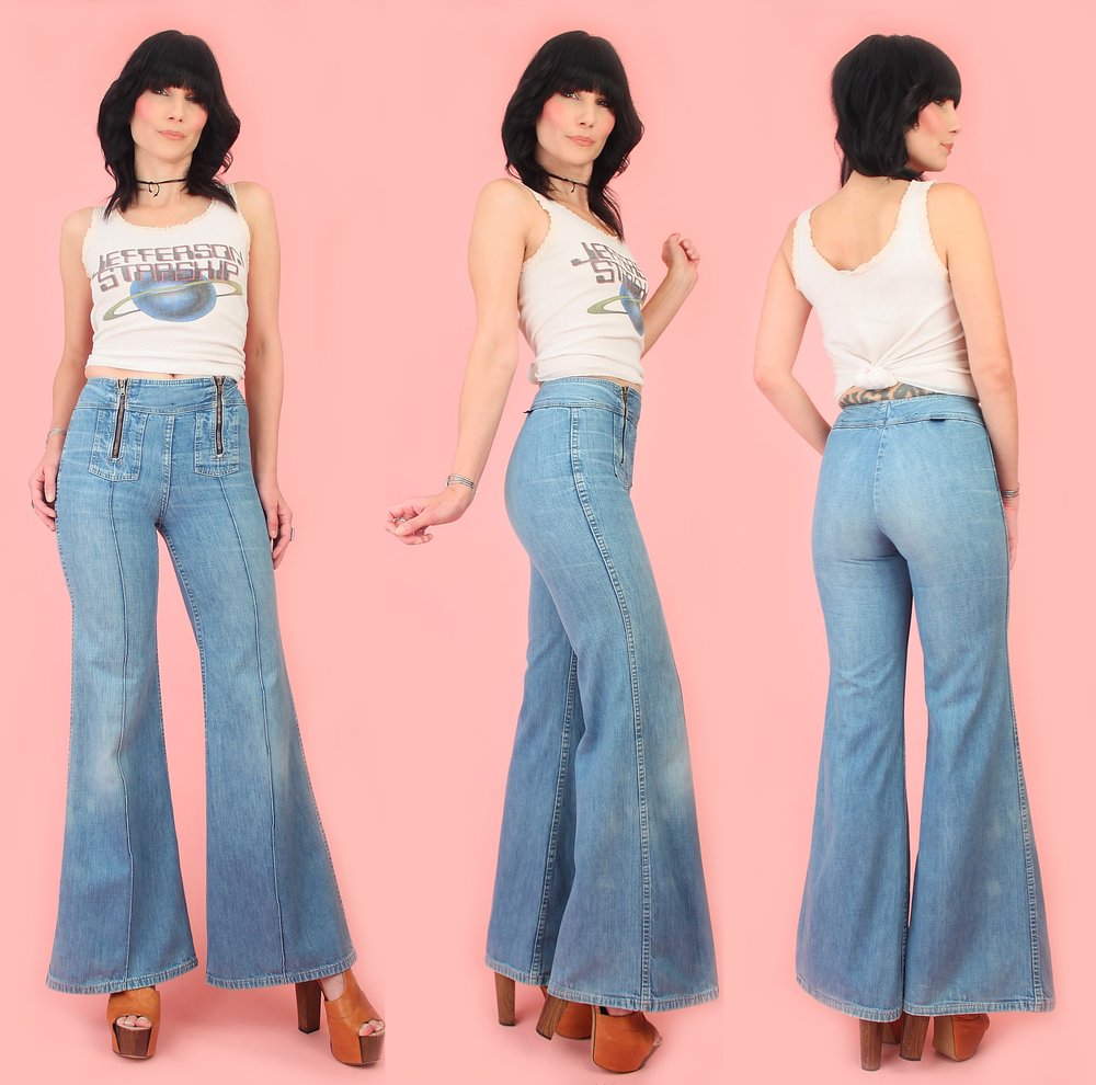Vintage 70s Wrangler Double Zip Bell Bottom Jeans — Hellhound Vintage