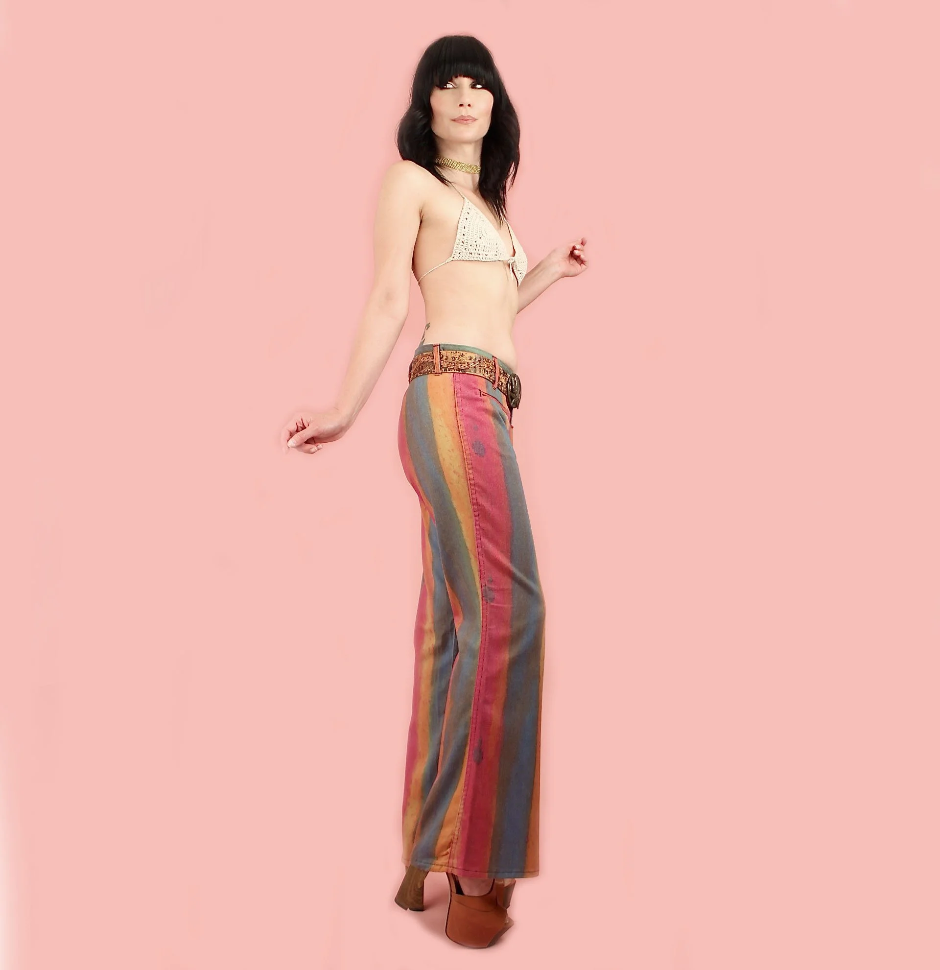 60's Vintage Rainbow Hip Hugger Flares // Woodstock Era Bell