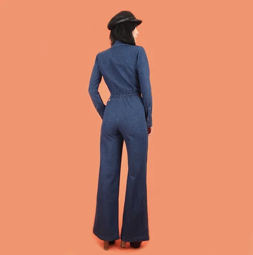 Vintage 1970's RARE Dark Denim Bell Bottom Jumpsuit by Male