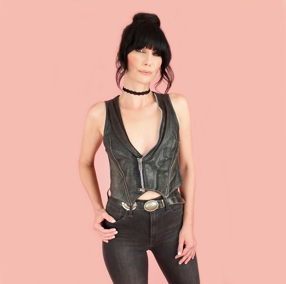 One of a Kind Agatha Blois New York City Custom Black Leather Vest 