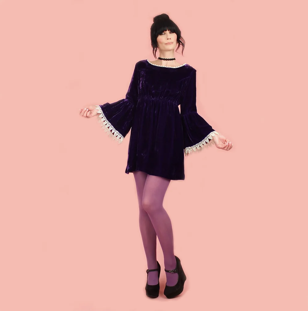 open lace back dress Purple Velvet Mini Dress XL