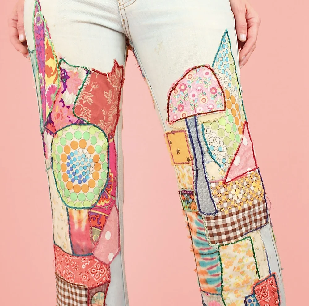 Vintage 60's 70's Customized Hippie Patchwork Jeans // RARE OOAK