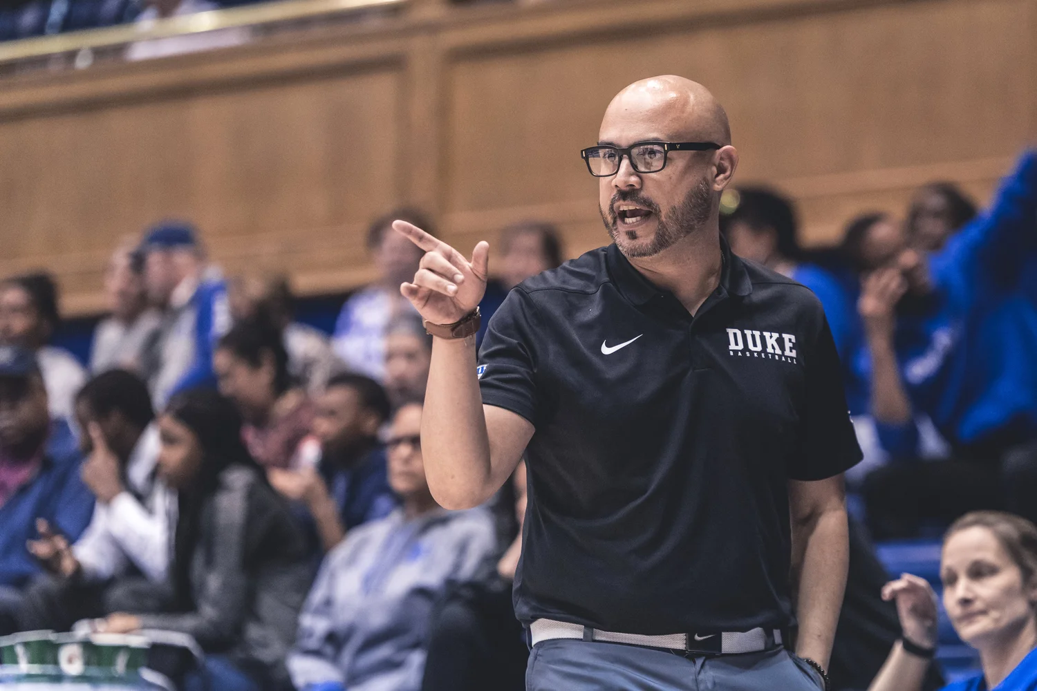 Hernando coaching on the Duke women’s basketball sideline