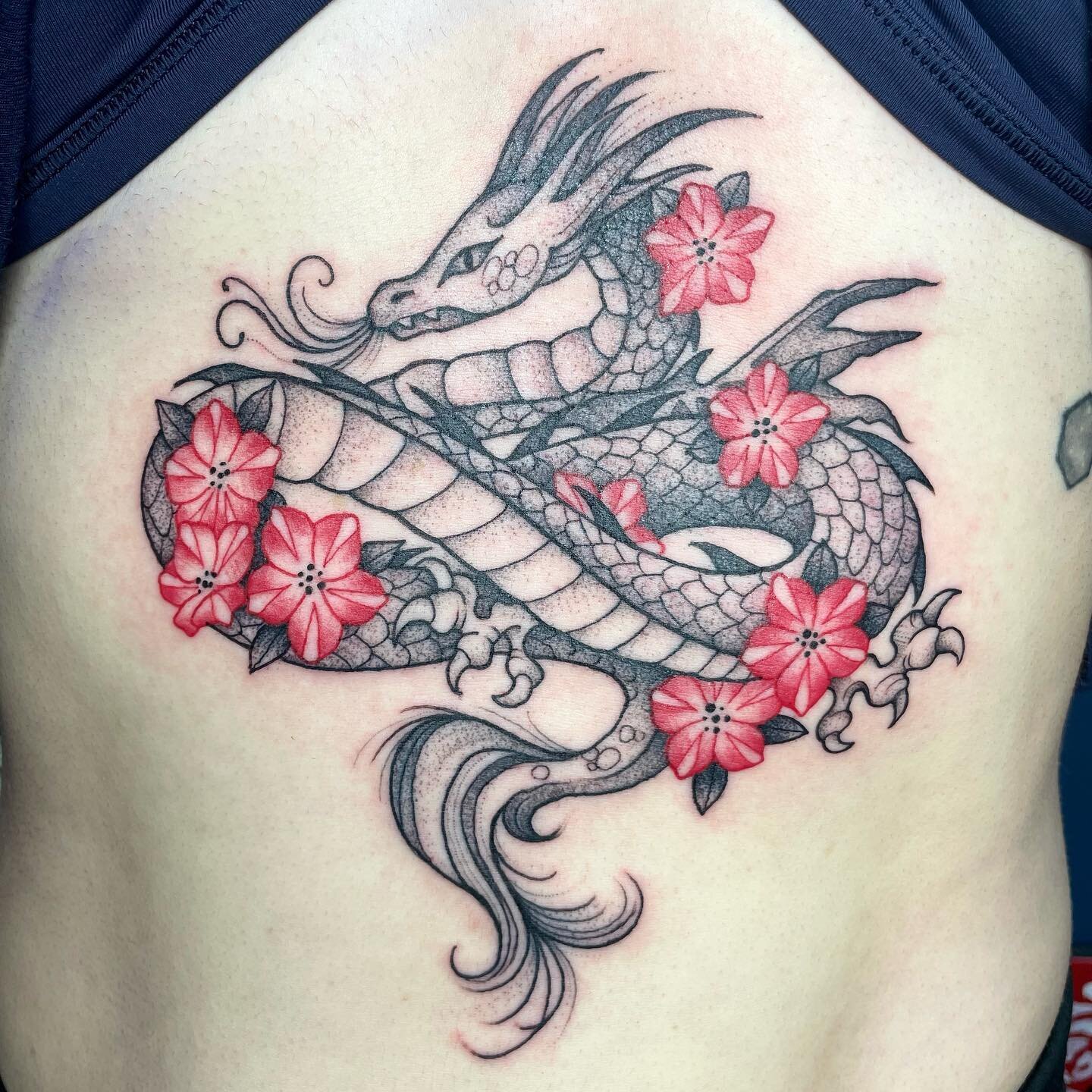 Very pleased with how this dragon turned out on Erin&rsquo;s sternum! Thank you for for sitting so well and making this easy on me!