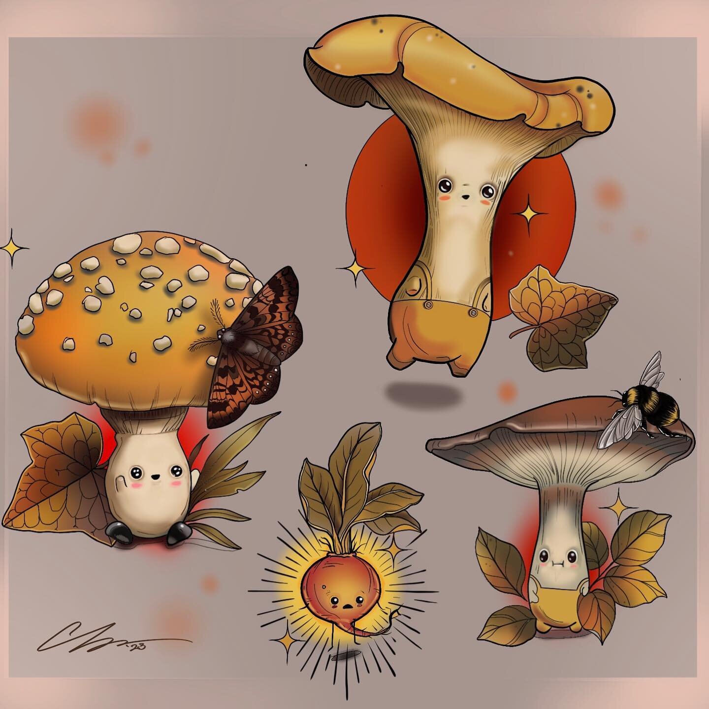 I have these little dudes available as tattoos. 😍🍄