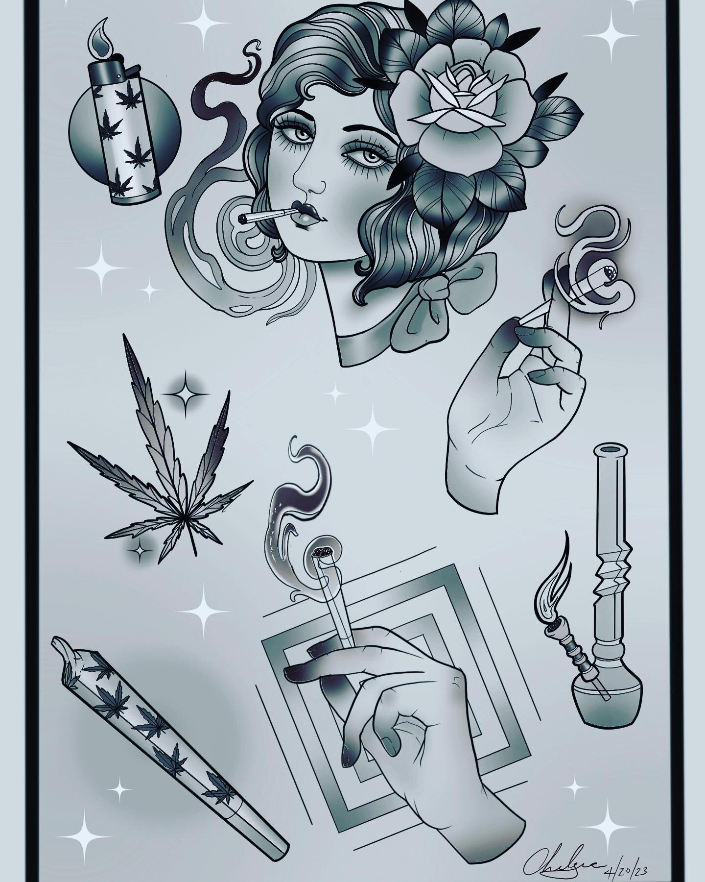 Some flash for 4/20, just in time! #420 cannabis #weed #stlevents #stltattooartist #stlmade #420tattoos