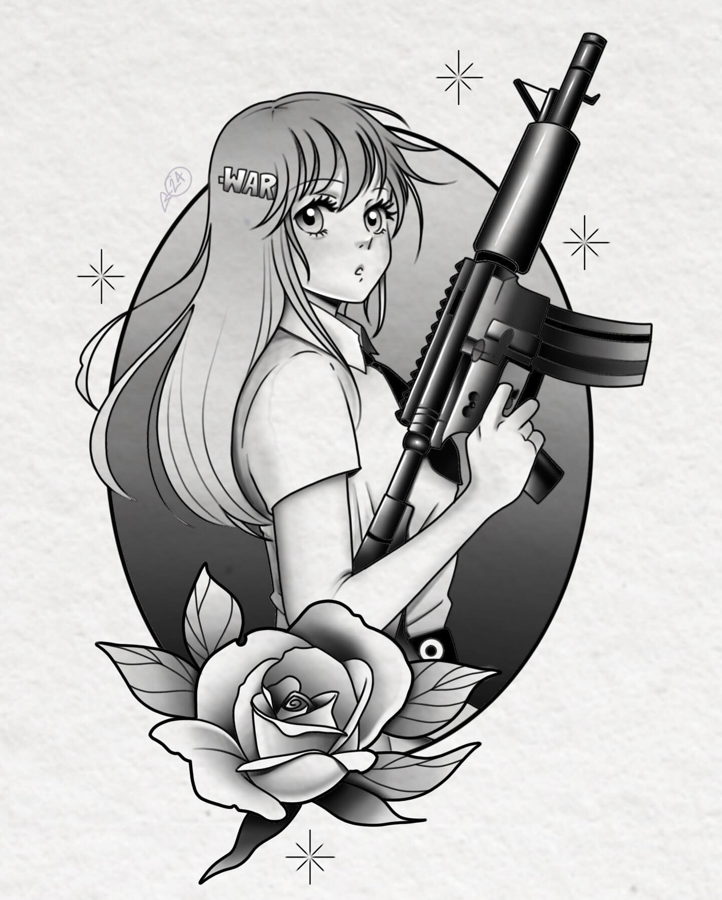 New flash!! 🖤 I&rsquo;d absolutely die if someone go this tattooed!!!?!? 

$450  B&amp;G 4 1/2 x 6 1/2 in is the smallest I&rsquo;ll go!! 

Price varies with size and color but can be negotiated!! :) 

.

.

.

#anime #animeflash #animetattoo #ak47t