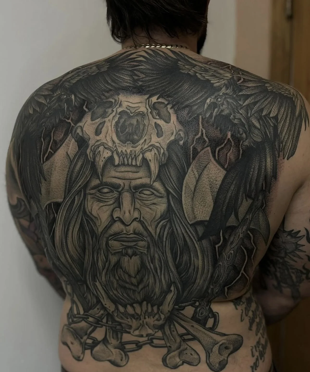 blackwork full backpiece king lion tattoo by ayanah
