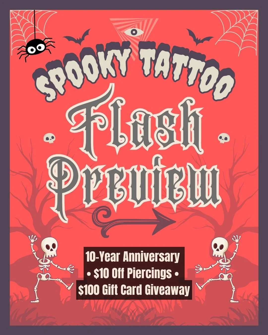 🖤 10 YEARS OF ALCHEMY 🖤⁠
⁠
🎃 Spooky Flash Tattoos⁠
✨ $10 OFF ALL Piercings⁠
🙌 PLUS: Every guest who checks in is entered to win a $100 Gift Card⁠
⚡ BONUS: Tag 3 friends + RSVP for an extra entry⁠
⁠
📅 Sunday, October 12th⁠
🕛 12 PM &ndash; 6 PM⁠

