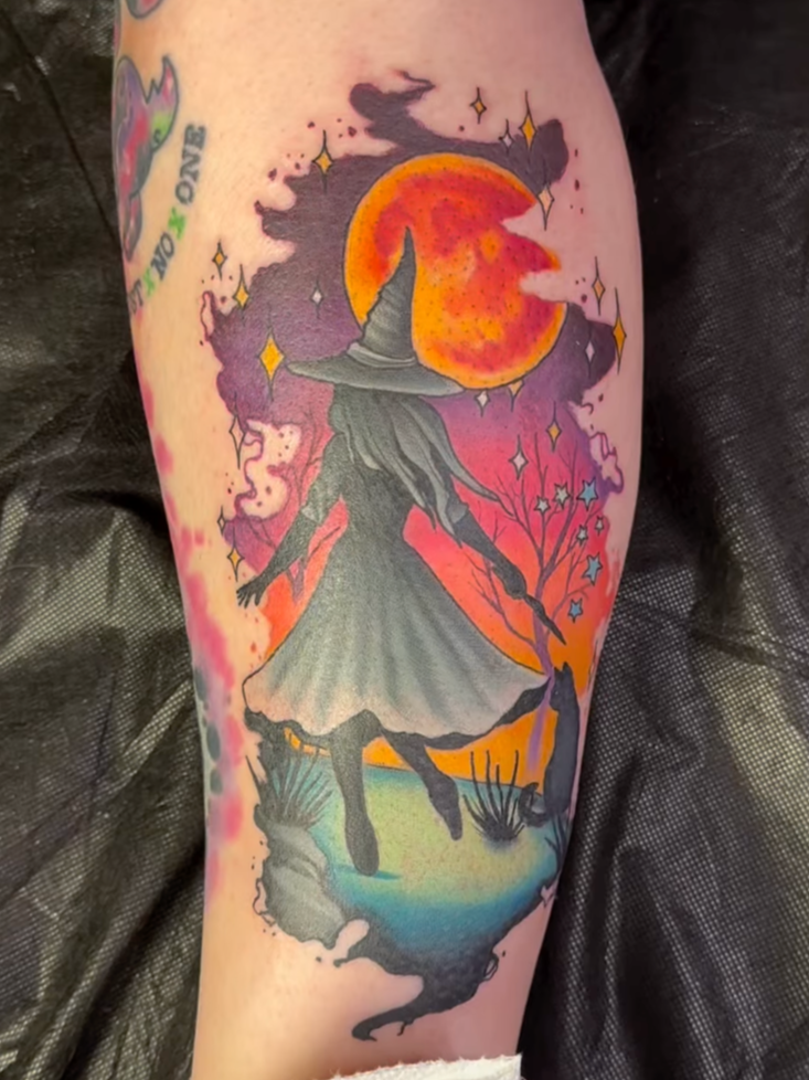 Watercolor Witch Tattoo by Ben Graham