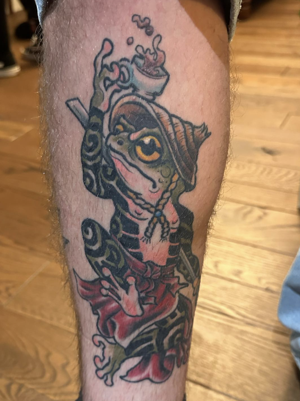 Neo-traditional Frog Tattoo by Ben Graham