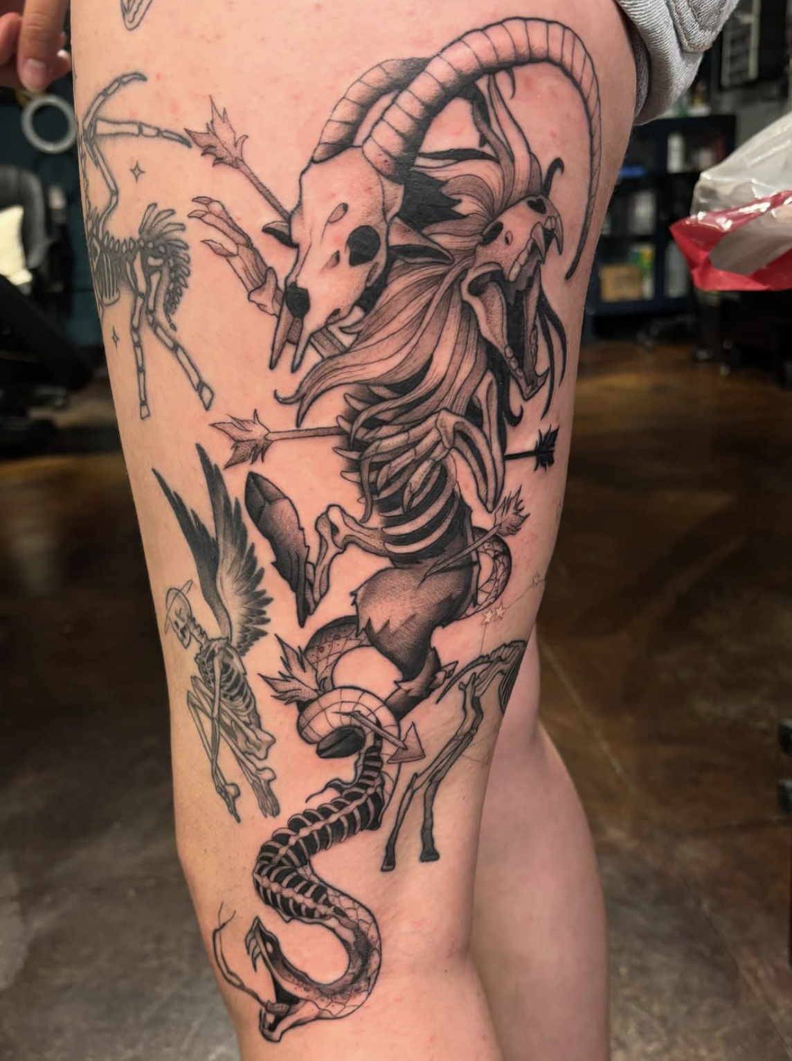 Black and Grey Skeleton Tattoo by G Jones