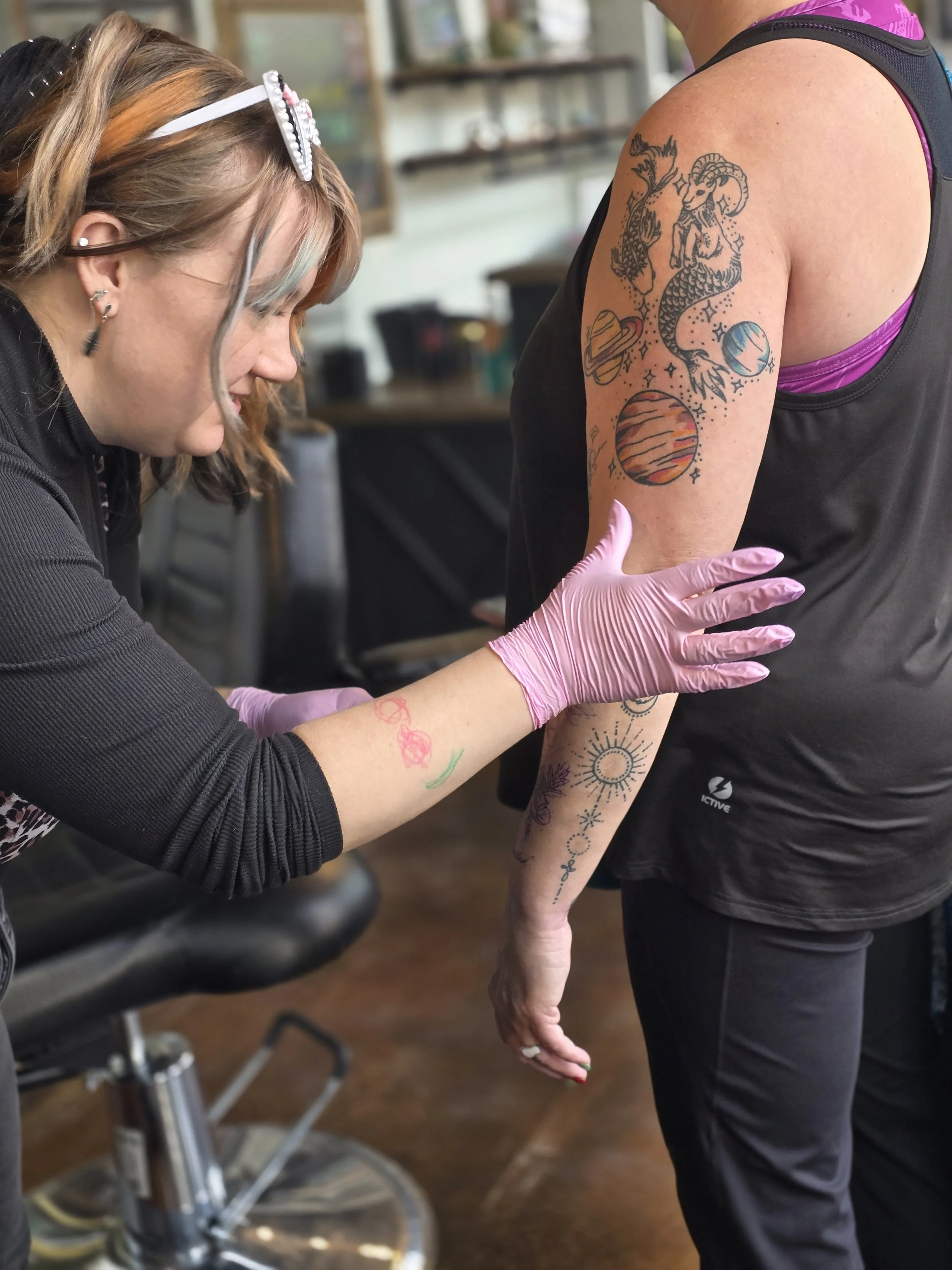 Outer forearm tattoo, a placement many clients find more manageable.