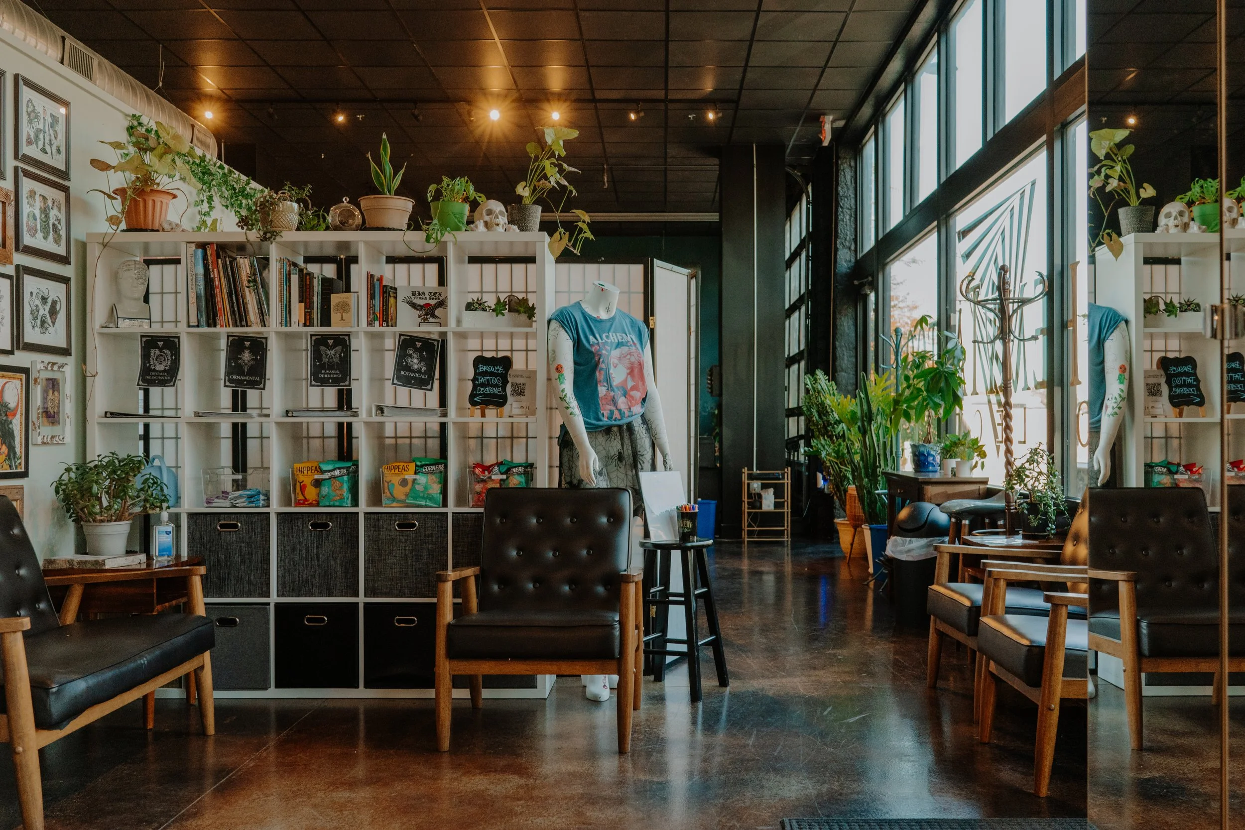Interior of Alchemy Tattoo Collective, a tattoo studio in St. Louis.