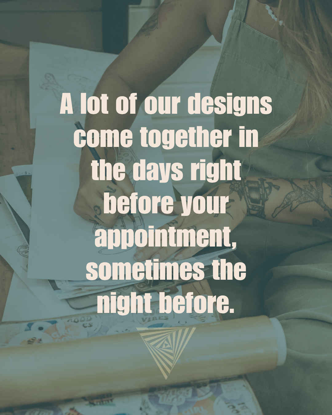 Tattoo artist finishing a custom design late at night before an appointment