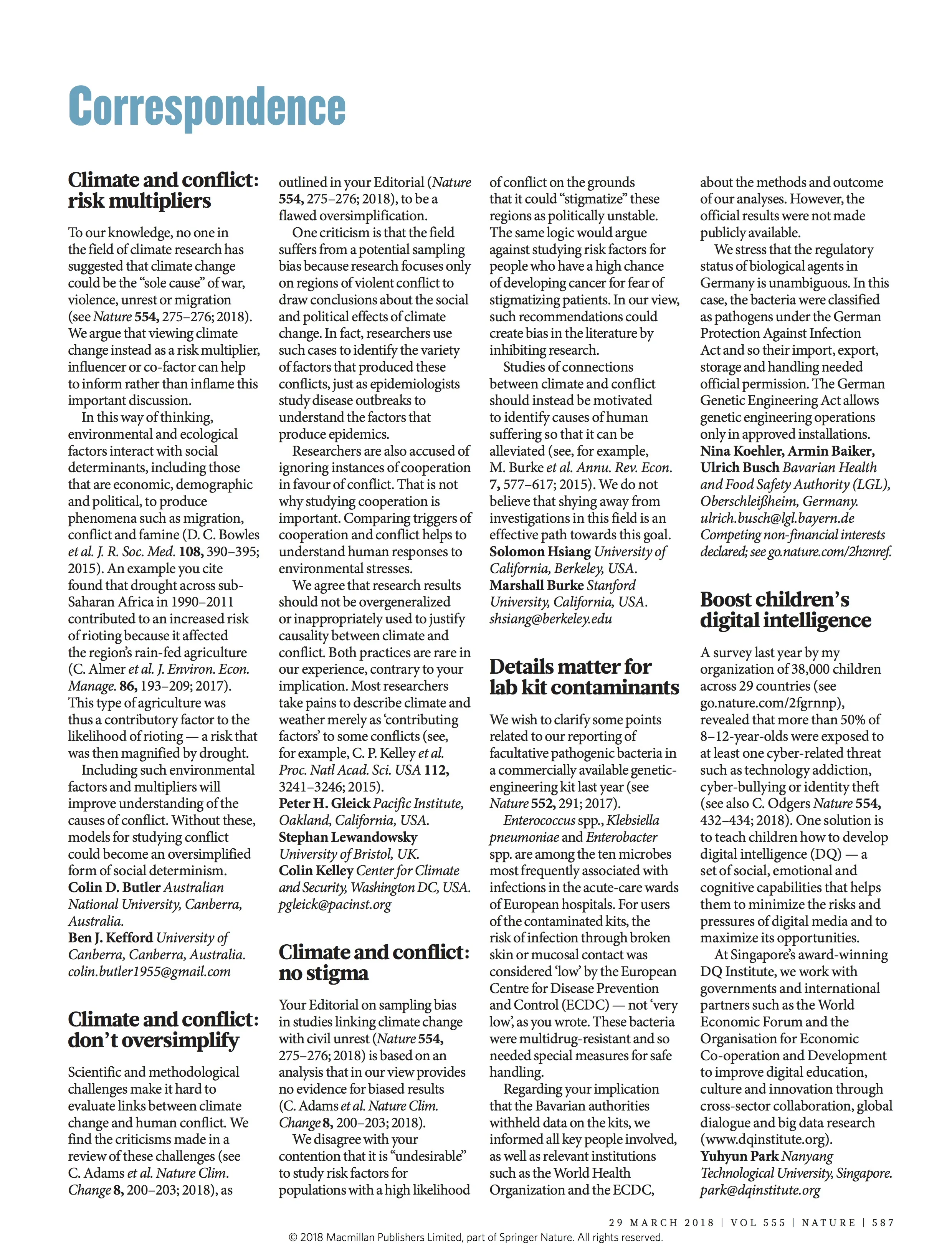 Correspondence - Climate and conflict: no stigma